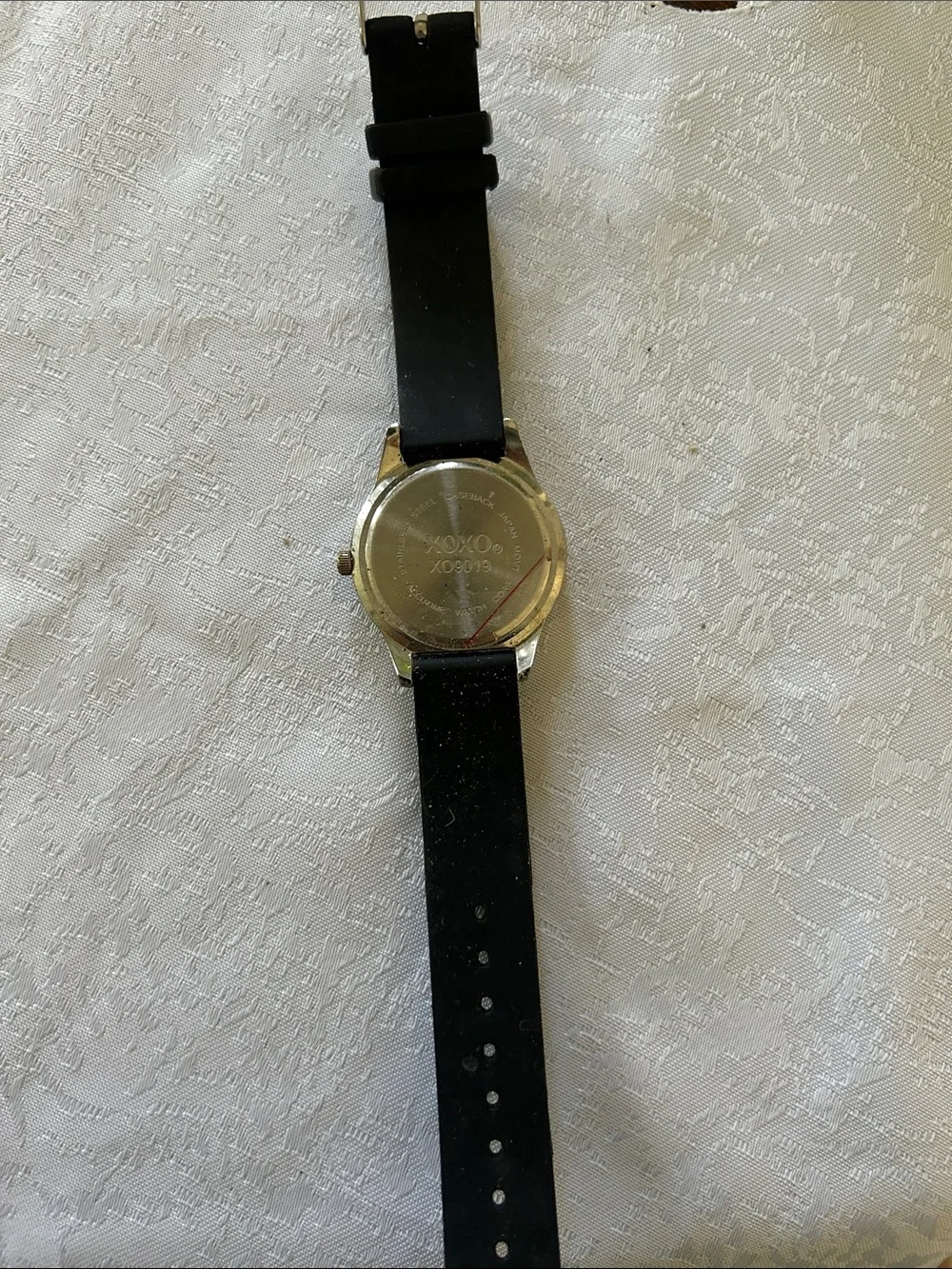 XOXO Black Silicone Strap Watch with Silver Crystal Bezel